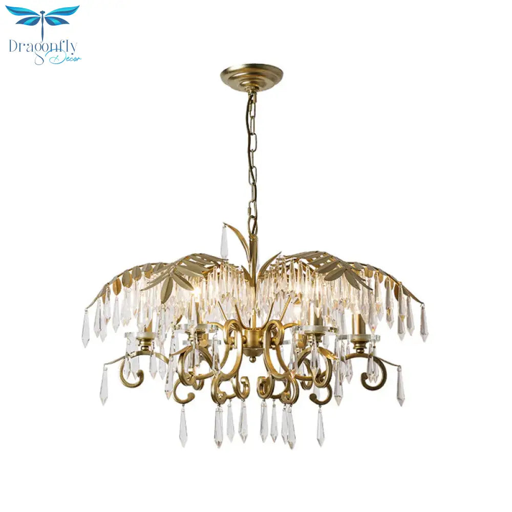 Crystal Brass Hanging Chandelier Leaf - Shaped 3/6/8 Lights Lodge Pendant Light Kit For Living Room