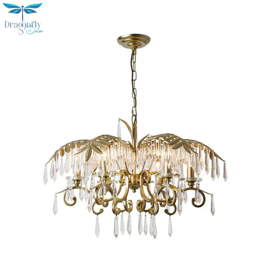 Crystal Brass Hanging Chandelier Leaf - Shaped 3/6/8 Lights Lodge Pendant Light Kit For Living Room