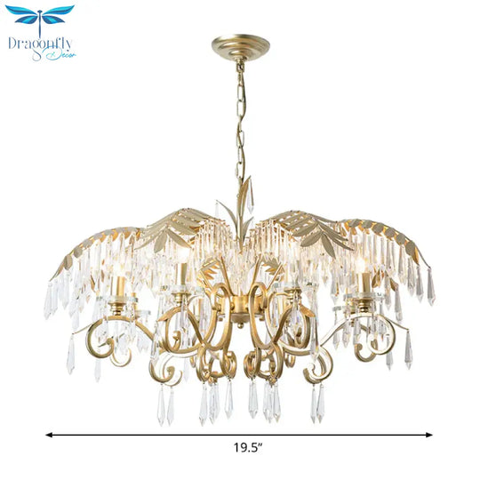 Crystal Brass Hanging Chandelier Leaf - Shaped 3/6/8 Lights Lodge Pendant Light Kit For Living Room