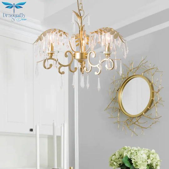 Crystal Brass Hanging Chandelier Leaf - Shaped 3/6/8 Lights Lodge Pendant Light Kit For Living Room