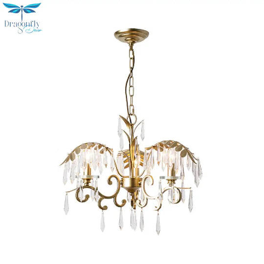 Crystal Brass Hanging Chandelier Leaf - Shaped 3/6/8 Lights Lodge Pendant Light Kit For Living Room