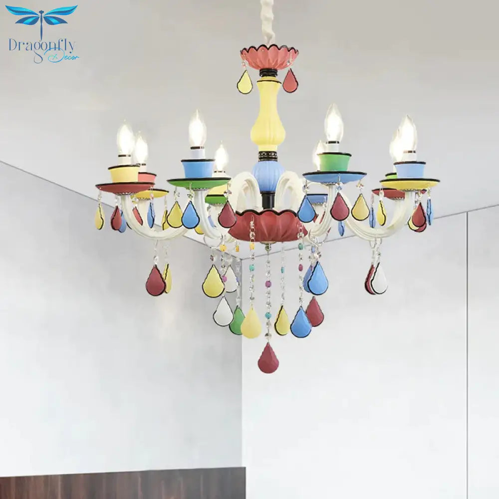 Crystal Candelabra Chandelier Macaron 5/6/8 Lights Blue - Pink - Yellow Hanging Pendant With