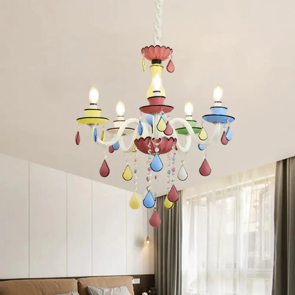 Crystal Candelabra Chandelier Macaron 5/6/8 Lights Blue - Pink - Yellow Hanging Pendant With