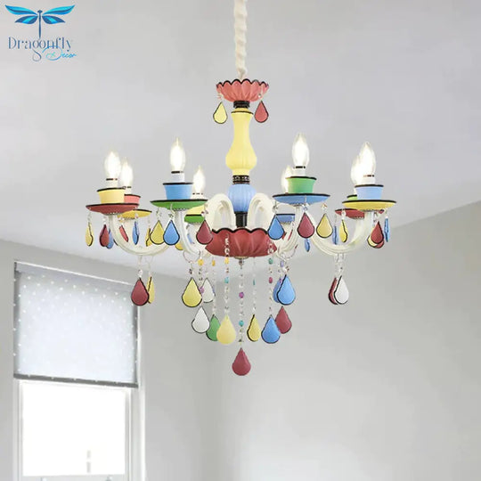 Crystal Candelabra Chandelier Macaron 5/6/8 Lights Blue - Pink - Yellow Hanging Pendant With