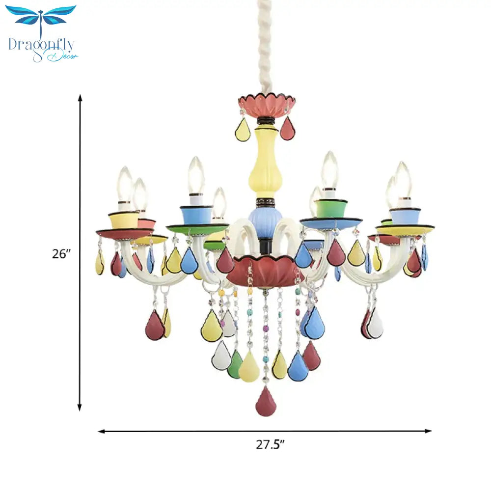 Crystal Candelabra Chandelier Macaron 5/6/8 Lights Blue - Pink - Yellow Hanging Pendant With