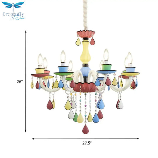 Crystal Candelabra Chandelier Macaron 5/6/8 Lights Blue - Pink - Yellow Hanging Pendant With