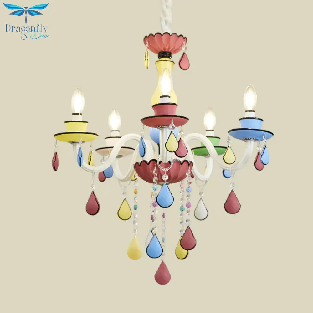 Crystal Candelabra Chandelier Macaron 5/6/8 Lights Blue - Pink - Yellow Hanging Pendant With