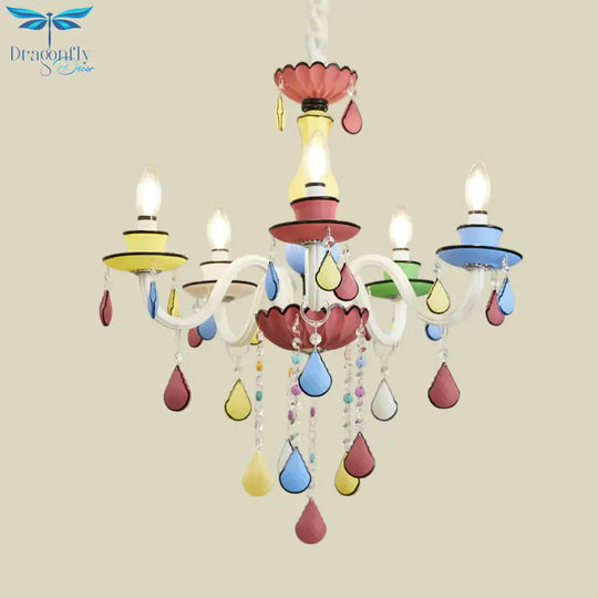 Crystal Candelabra Chandelier Macaron 5/6/8 Lights Blue - Pink - Yellow Hanging Pendant With