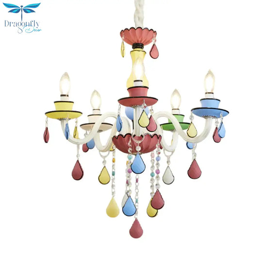 Crystal Candelabra Chandelier Macaron 5/6/8 Lights Blue - Pink - Yellow Hanging Pendant With