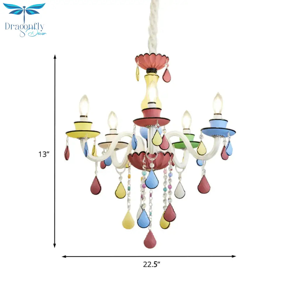 Crystal Candelabra Chandelier Macaron 5/6/8 Lights Blue - Pink - Yellow Hanging Pendant With