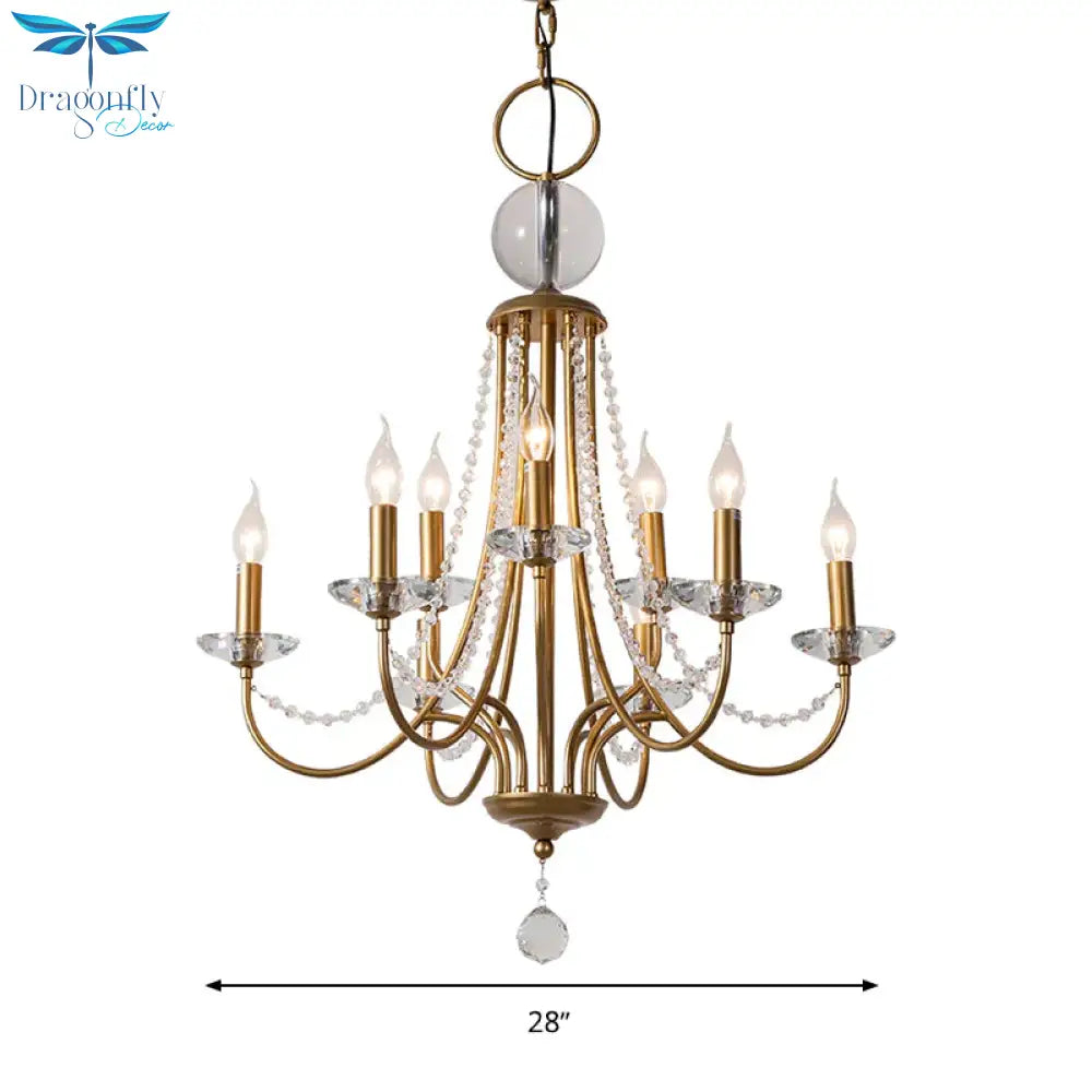 Crystal Candelabra Pendant Chandelier Lodge 9/12 Lights Living Room Hanging Ceiling Light In Brass