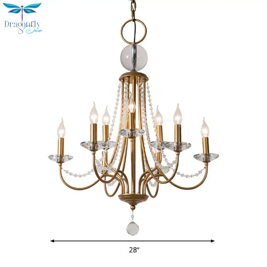 Crystal Candelabra Pendant Chandelier Lodge 9/12 Lights Living Room Hanging Ceiling Light In Brass