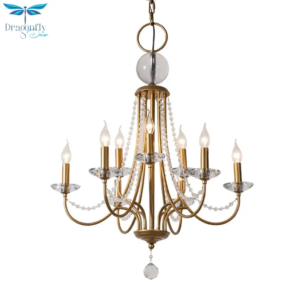 Crystal Candelabra Pendant Chandelier Lodge 9/12 Lights Living Room Hanging Ceiling Light In Brass