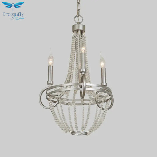 Crystal Candle Chandelier Lamp Retro 3 Heads Silver Ceiling Pendant Light For Living Room