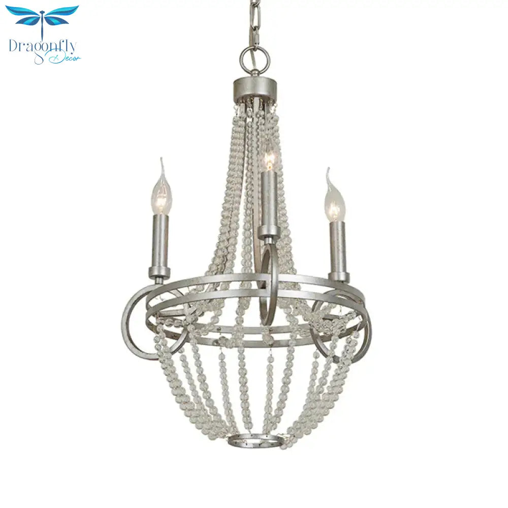 Crystal Candle Chandelier Lamp Retro 3 Heads Silver Ceiling Pendant Light For Living Room