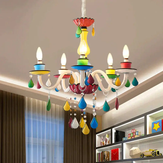 Crystal Candle Pendant Lighting Macaroon 5/6/8 Heads Red - Yellow - Blue - Green Chandelier Light