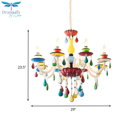 Crystal Candle Pendant Lighting Macaroon 5/6/8 Heads Red - Yellow - Blue - Green Chandelier Light