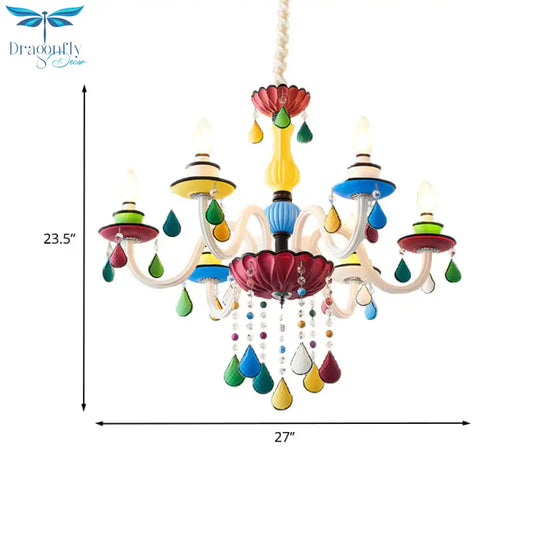Crystal Candle Pendant Lighting Macaroon 5/6/8 Heads Red - Yellow - Blue - Green Chandelier Light