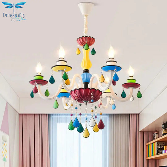 Crystal Candle Pendant Lighting Macaroon 5/6/8 Heads Red - Yellow - Blue - Green Chandelier Light