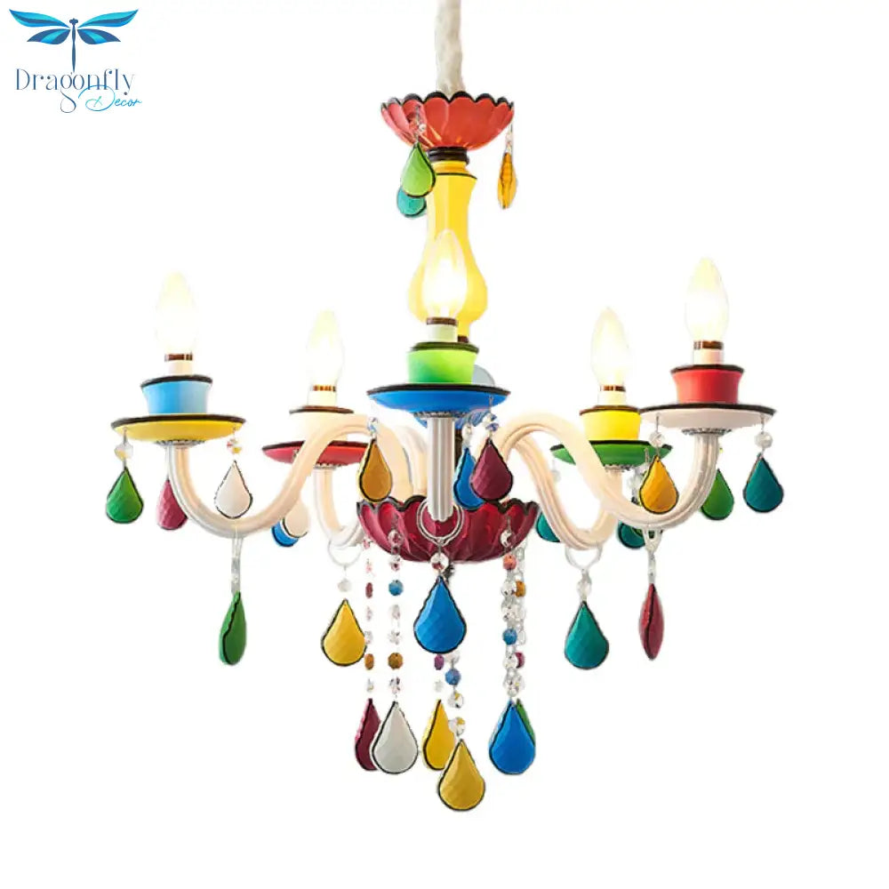 Crystal Candle Pendant Lighting Macaroon 5/6/8 Heads Red - Yellow - Blue - Green Chandelier Light