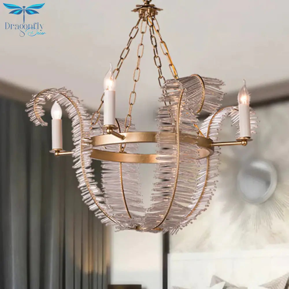 Crystal Candle - Style Hanging Chandelier Simple 4 Lights Brass Pedant Lighting For Bedroom