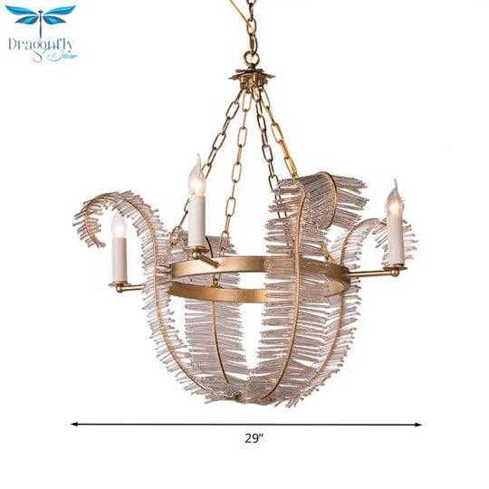 Crystal Candle - Style Hanging Chandelier Simple 4 Lights Brass Pedant Lighting For Bedroom