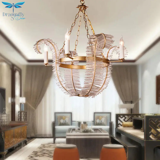 Crystal Candle - Style Hanging Chandelier Simple 4 Lights Brass Pedant Lighting For Bedroom