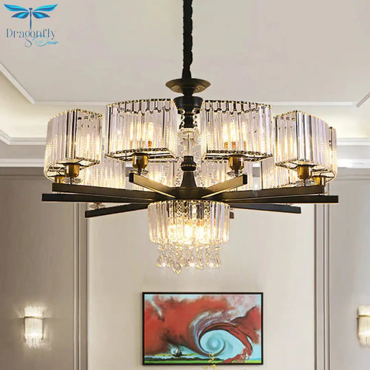 Crystal Chandelier 13 Bulbs Traditional Black Geometric Sitting Room Ceiling Lamp