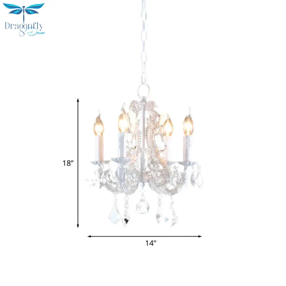 Crystal Coated Candlestick Chandelier Rustic 4 - Head Restaurant Pendant Ceiling Light In White