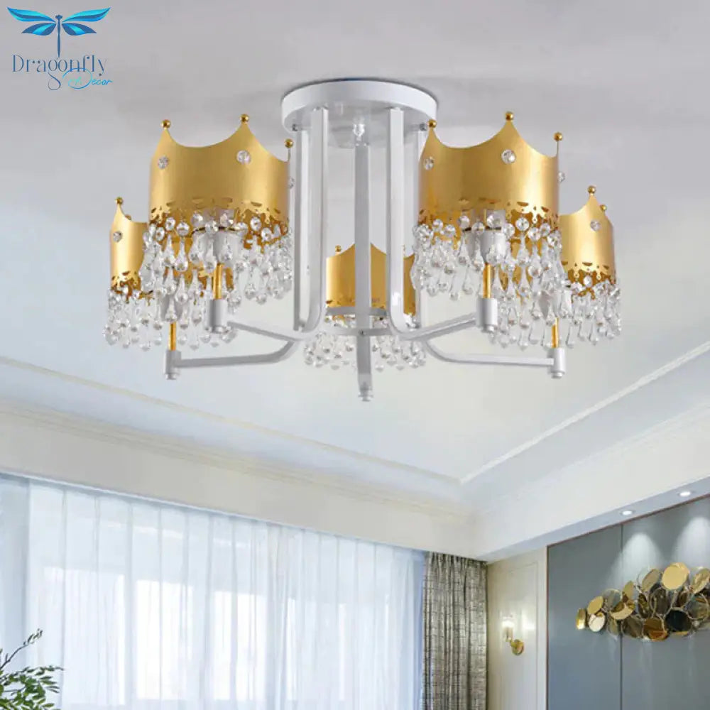 Crystal Crown Ceiling Lamp Modern 5 Bulbs Gold Chandelier Pendant Light For Living Room