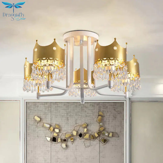 Crystal Crown Ceiling Lamp Modern 5 Bulbs Gold Chandelier Pendant Light For Living Room