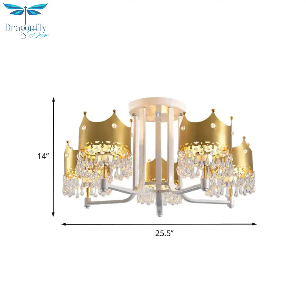 Crystal Crown Ceiling Lamp Modern 5 Bulbs Gold Chandelier Pendant Light For Living Room