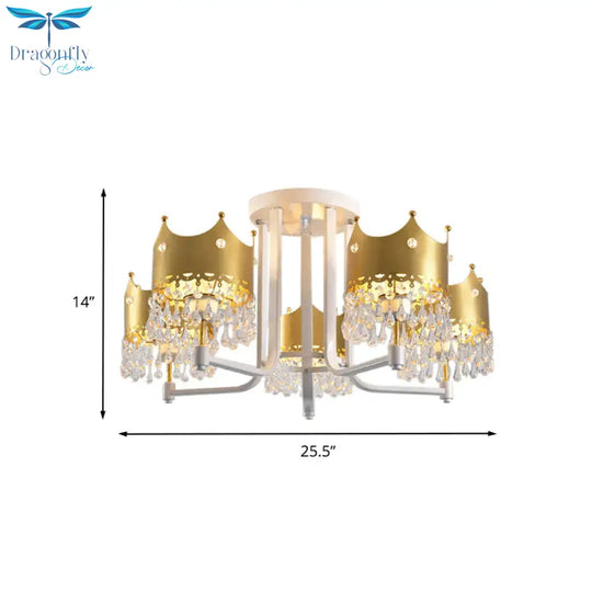 Crystal Crown Ceiling Lamp Modern 5 Bulbs Gold Chandelier Pendant Light For Living Room