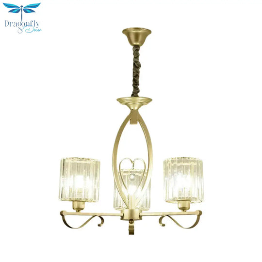 Crystal Cylindrical Suspension Light Traditional 3/6 Heads Sitting Room Chandelier Pendant Lamp In
