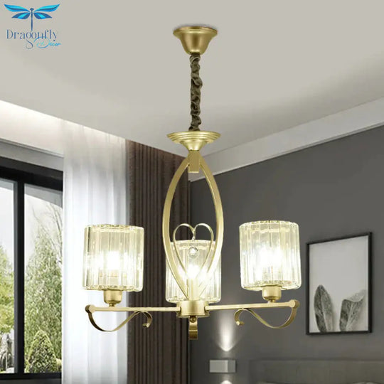 Crystal Cylindrical Suspension Light Traditional 3/6 Heads Sitting Room Chandelier Pendant Lamp In