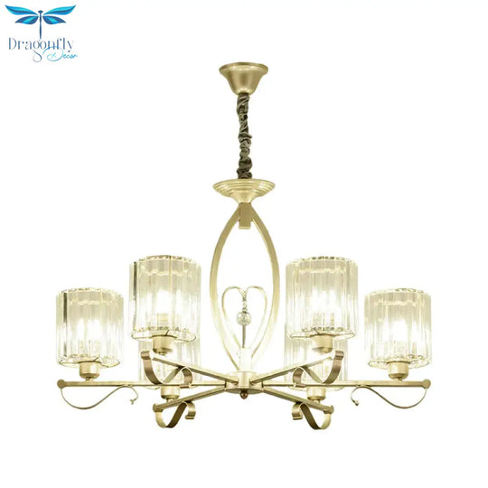 Crystal Cylindrical Suspension Light Traditional 3/6 Heads Sitting Room Chandelier Pendant Lamp In