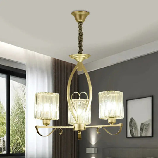 Crystal Cylindrical Suspension Light Traditional 3/6 Heads Sitting Room Chandelier Pendant Lamp In