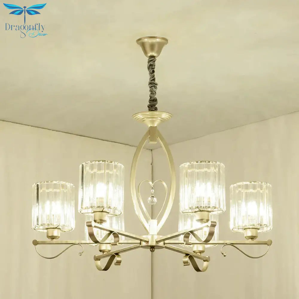 Crystal Cylindrical Suspension Light Traditional 3/6 Heads Sitting Room Chandelier Pendant Lamp In