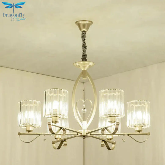 Crystal Cylindrical Suspension Light Traditional 3/6 Heads Sitting Room Chandelier Pendant Lamp In