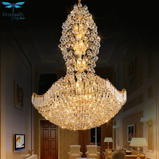 Crystal Dome Hanging Ceiling Light Contemporary 9 Lights Gold Chandelier For Dining Room