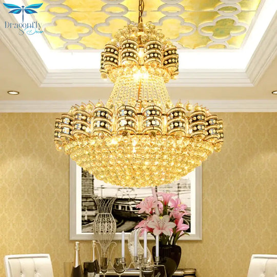 Crystal Domed Chandelier Lighting Tradition 9 Bulbs Gold Pendant Light Fixture With Adjustable