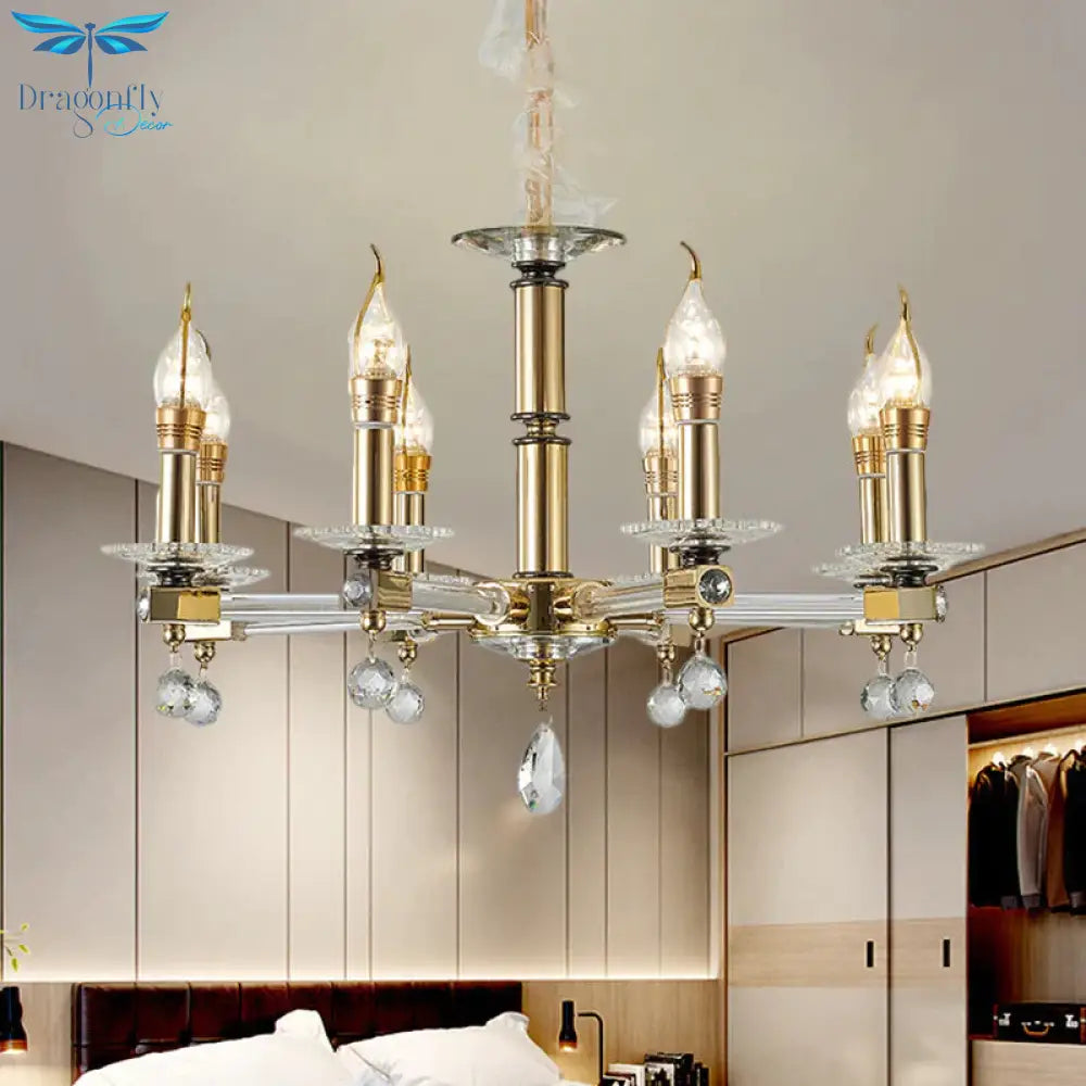 Crystal Draping Gold Chandelier Lighting Candlestick 8 Heads Traditional Drop Pendant
