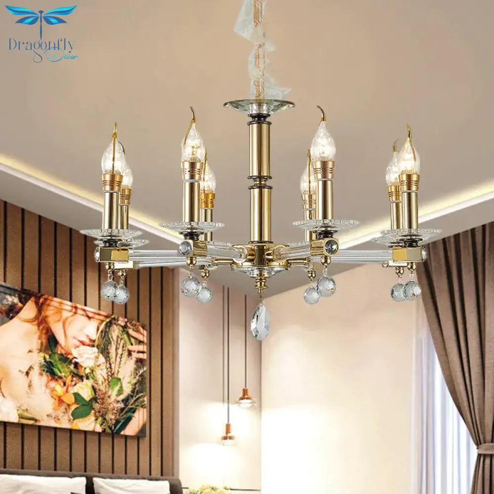 Crystal Draping Gold Chandelier Lighting Candlestick 8 Heads Traditional Drop Pendant