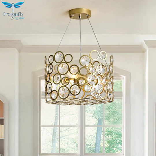 Crystal Encrusted Cylinder Hanging Ceiling Light Postmodern 3 Heads Dining Room Chandelier Lighting