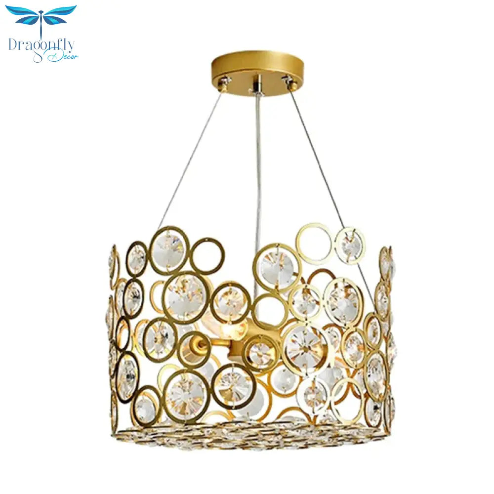 Crystal Encrusted Cylinder Hanging Ceiling Light Postmodern 3 Heads Dining Room Chandelier Lighting