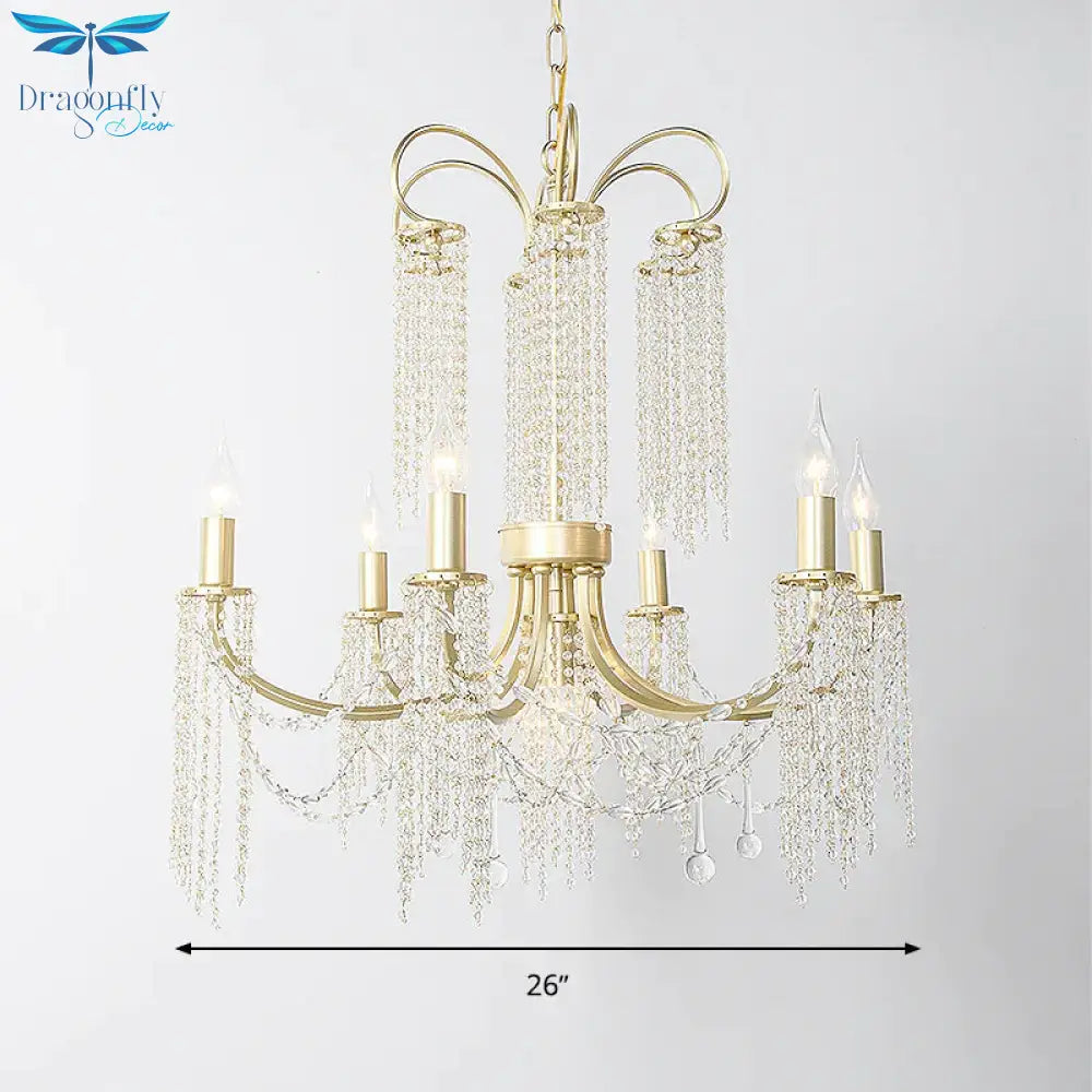 Crystal Gold Ceiling Chandelier Beaded 6/8 Lights Traditional Hanging Pendant Light For Living Room