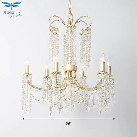 Crystal Gold Ceiling Chandelier Beaded 6/8 Lights Traditional Hanging Pendant Light For Living Room
