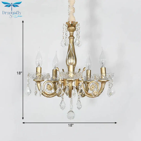 Crystal Gold Chandelier Lighting Scrolled Arm 5/6 Lights Lodge Pendant Light Fixture For Bedroom