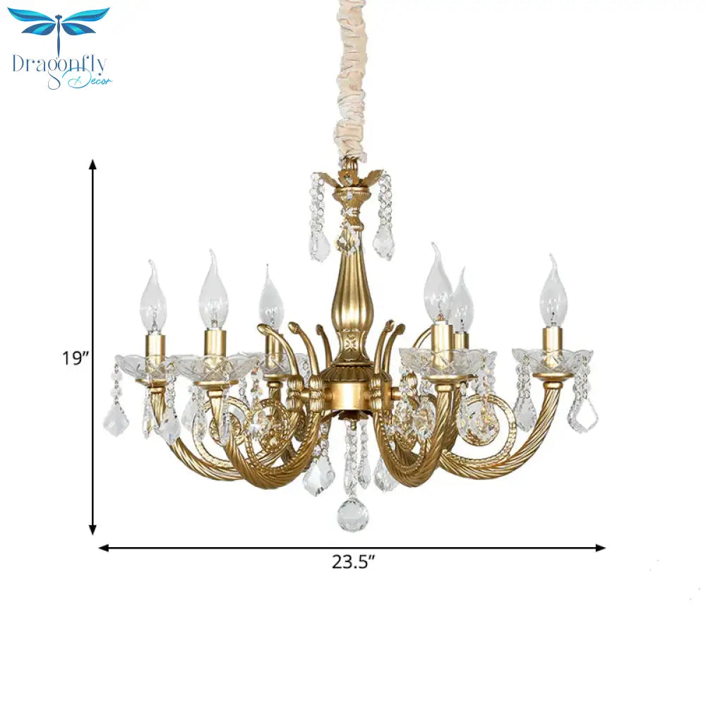 Crystal Gold Chandelier Lighting Scrolled Arm 5/6 Lights Lodge Pendant Light Fixture For Bedroom