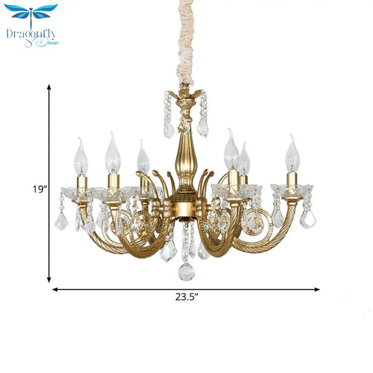 Crystal Gold Chandelier Lighting Scrolled Arm 5/6 Lights Lodge Pendant Light Fixture For Bedroom